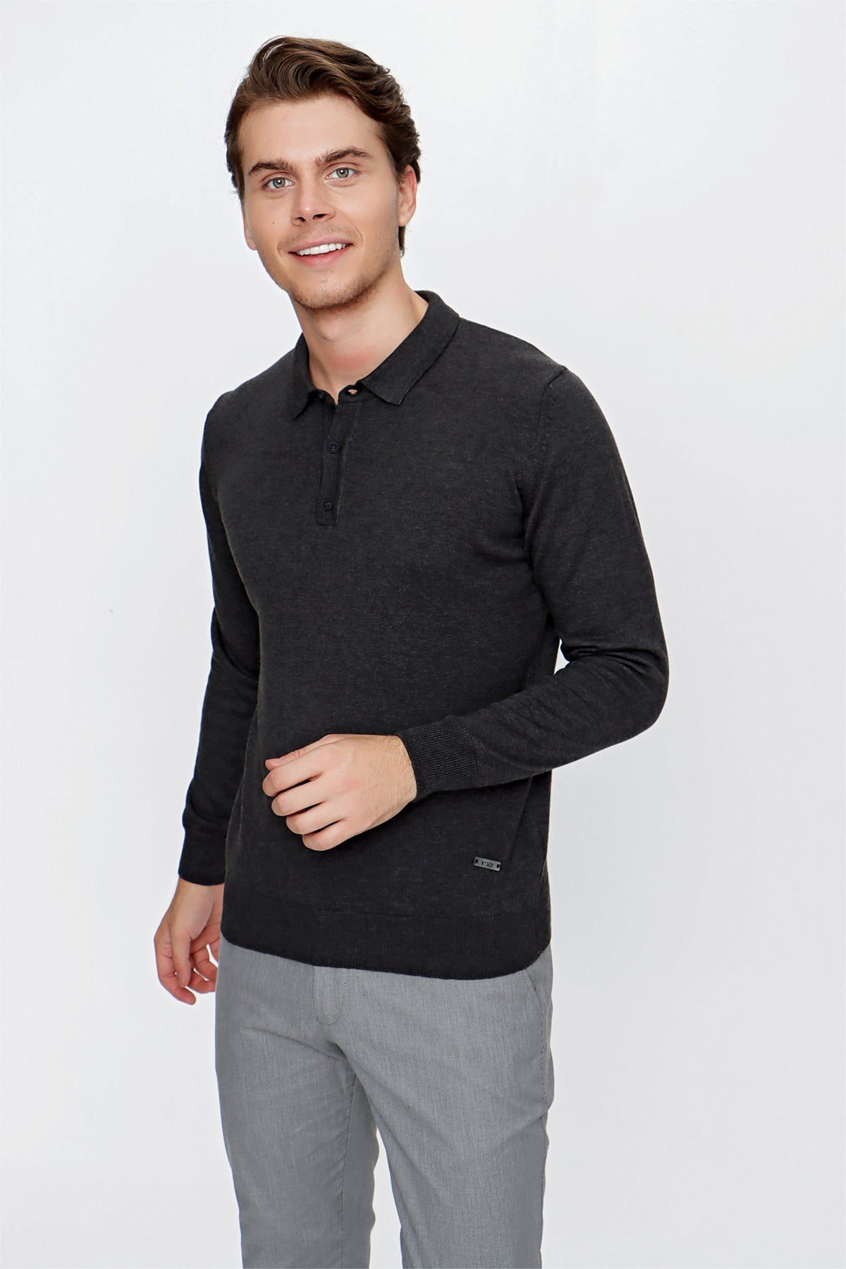 Comfort-Fit Polo-Neck Knitwear - Dark Grey