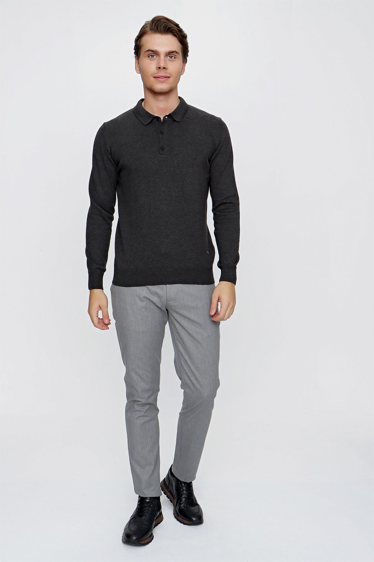 Comfort-Fit Polo-Neck Knitwear - Dark Grey