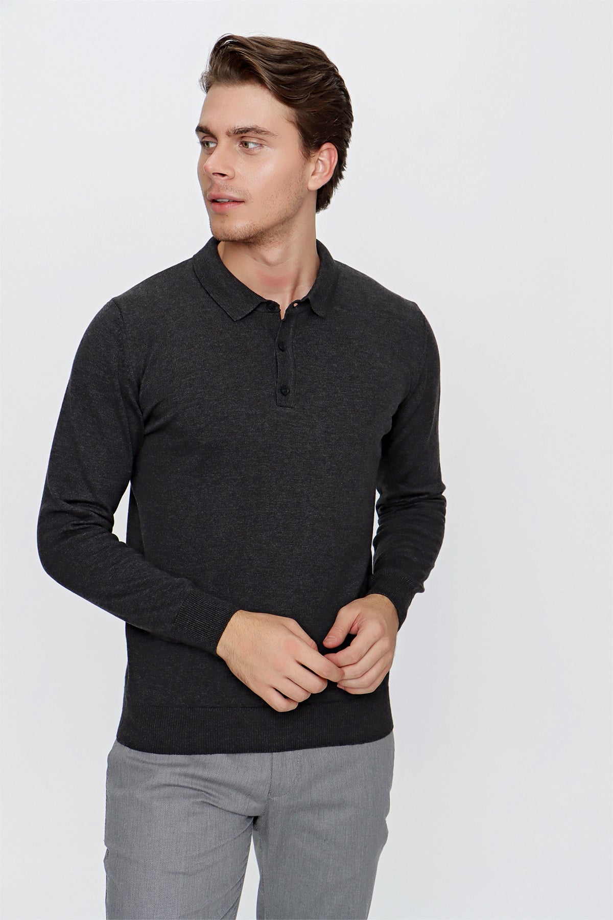 Comfort-Fit Polo-Neck Knitwear - Dark Grey