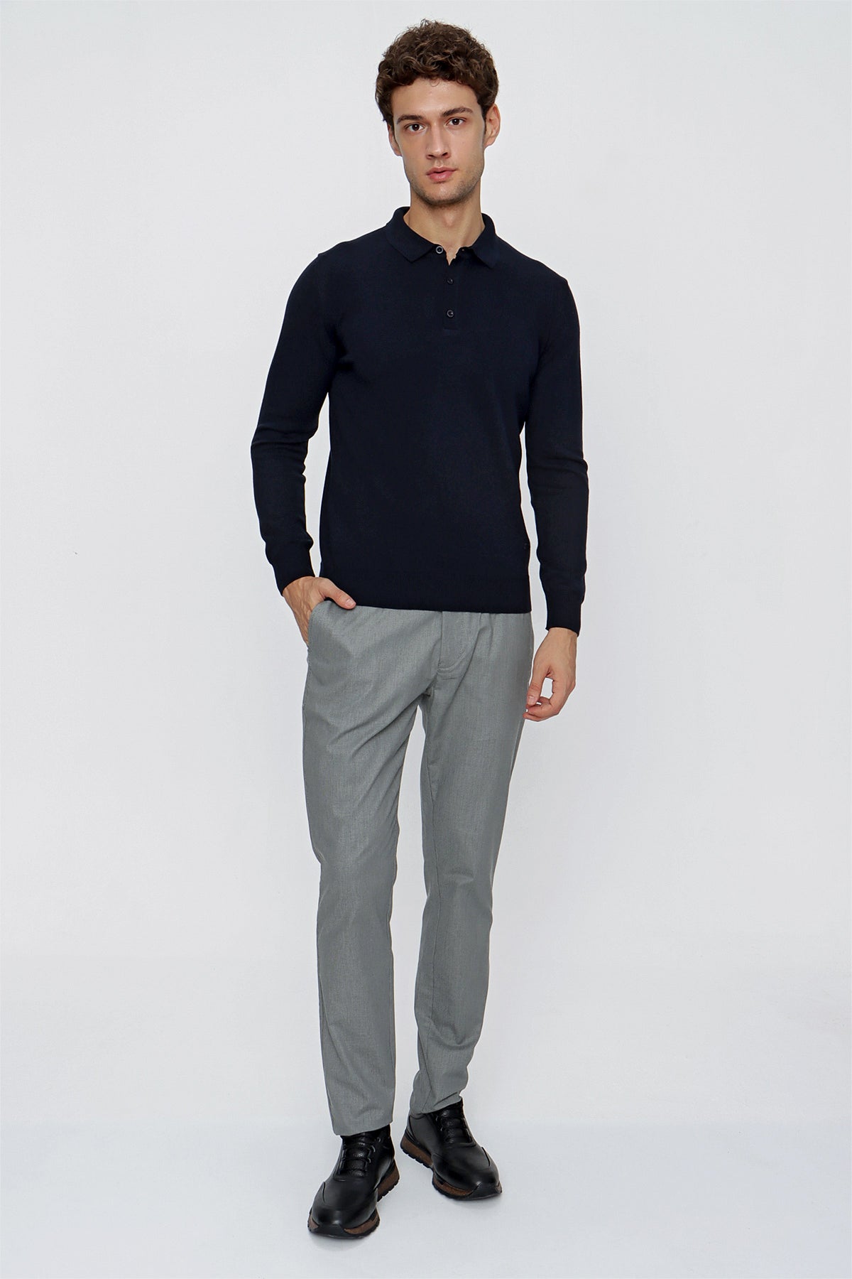 Comfort-Fit Polo-Neck Knitwear - Navy