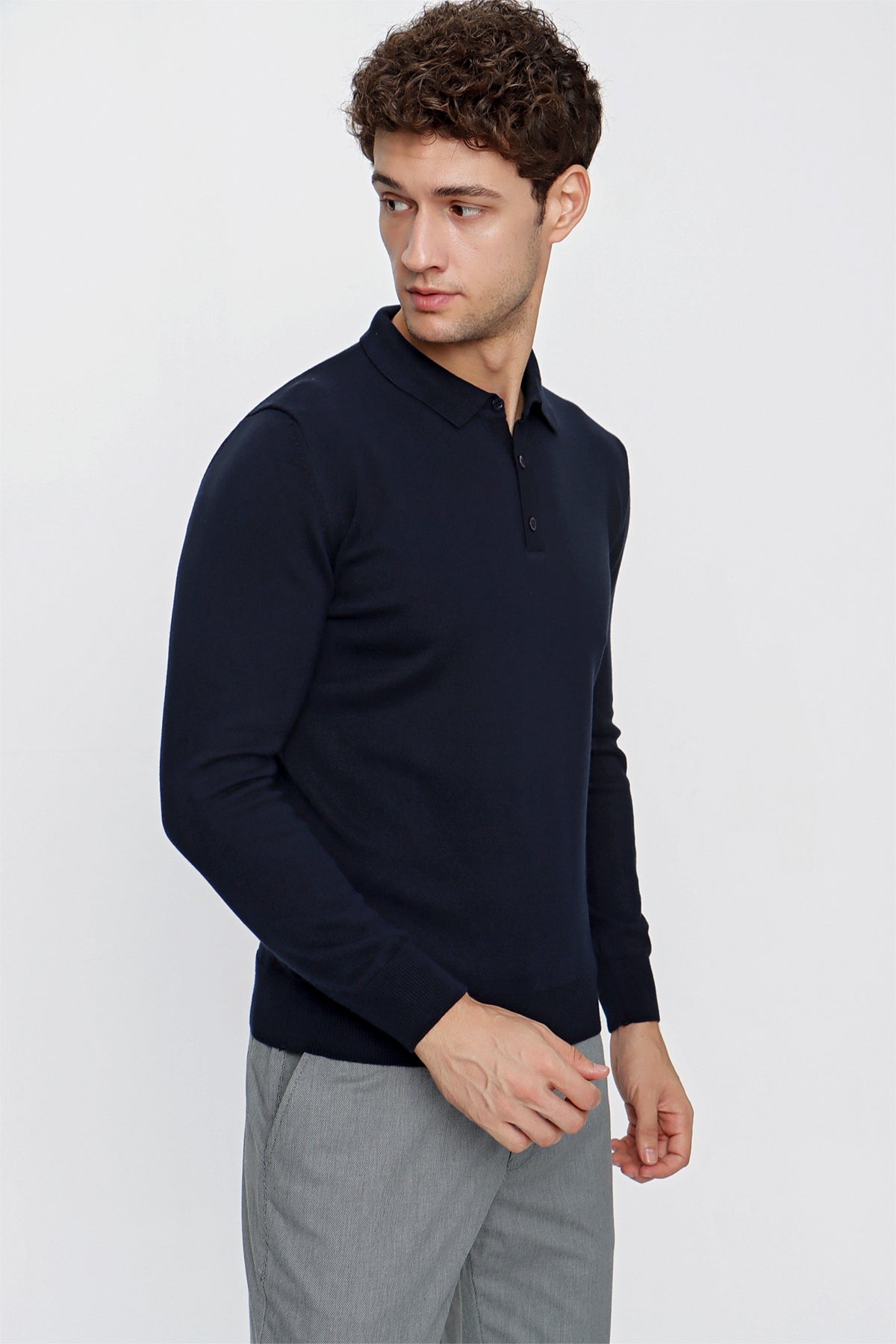 Comfort-Fit Polo-Neck Knitwear - Navy