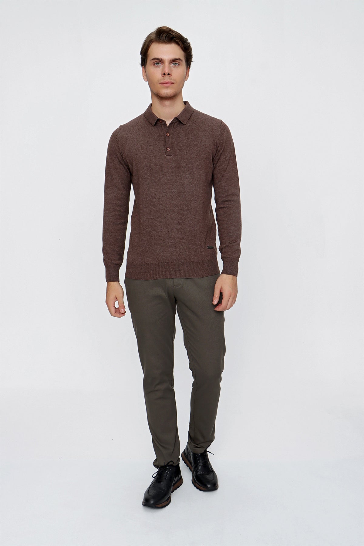 Comfort-Fit Polo-Neck Knitwear - Brown