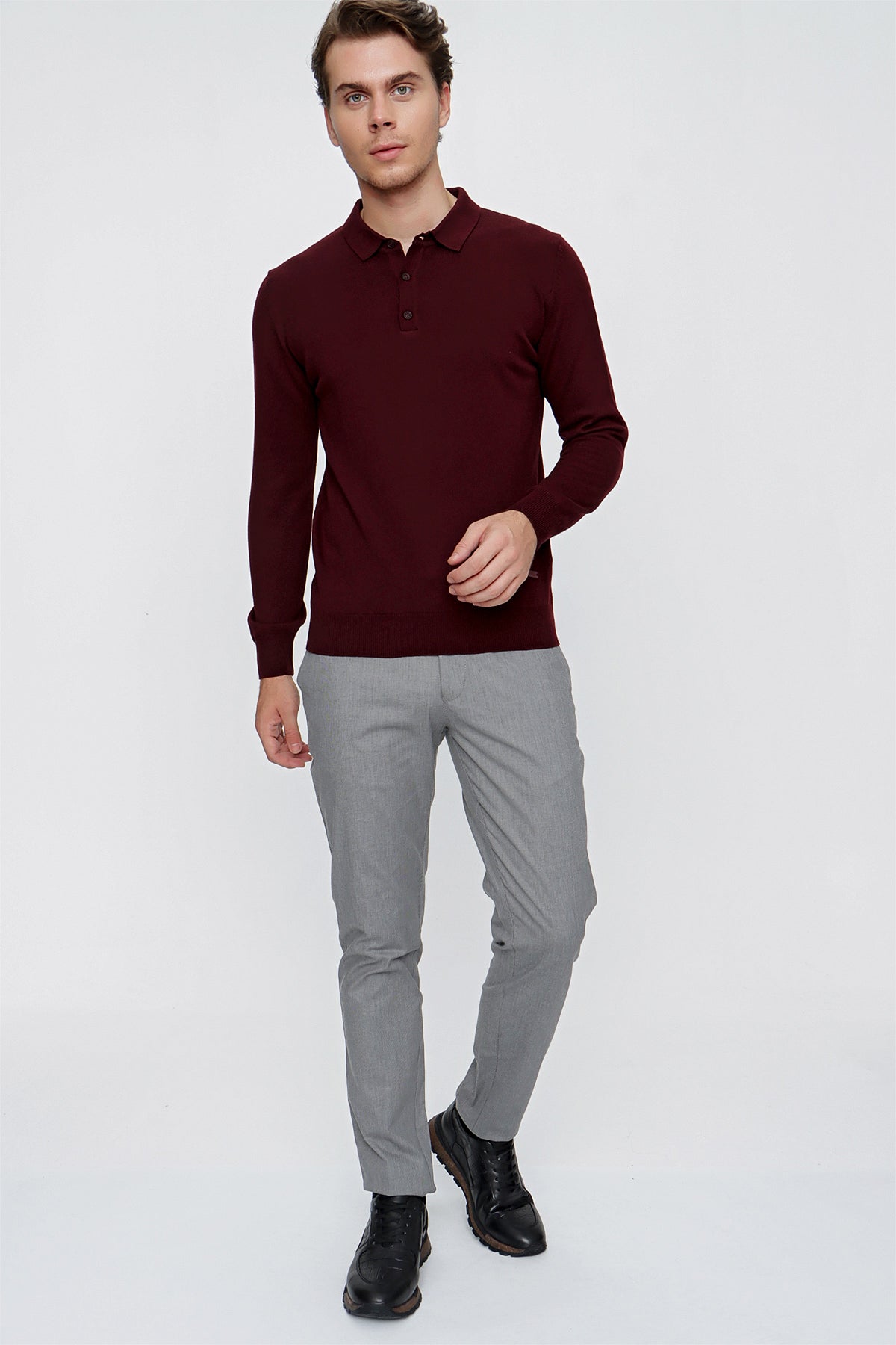 Comfort-Fit Polo-Neck Knitwear - Burgundy