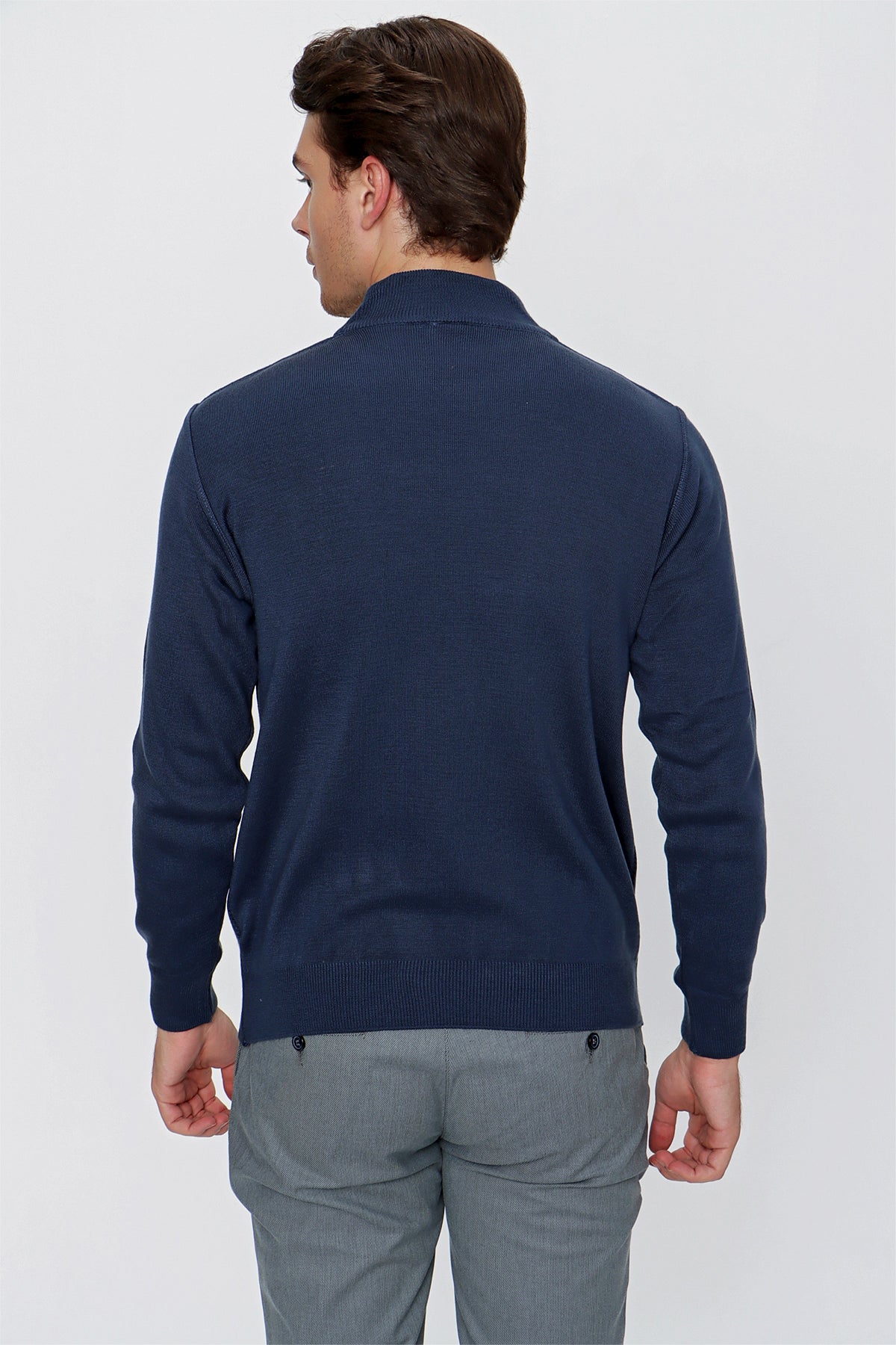 Comfort-Fit Half-Neck Patterned Knitwear - Navy Blue