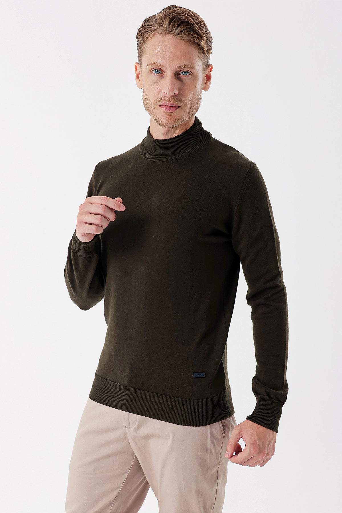 Comfort-Fit Half-Neck Knitwear - Olive