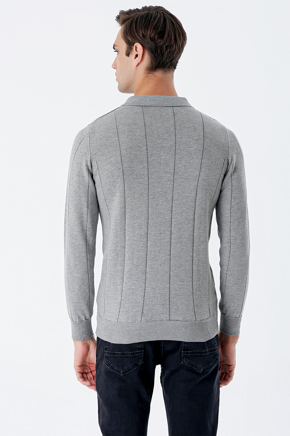 Comfort-Fit Polo-Neck Patterned Knitwear - Grey