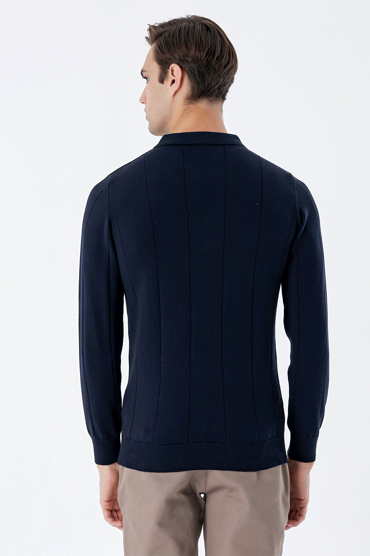 Comfort-Fit Polo-Neck Patterned Knitwear - Navy