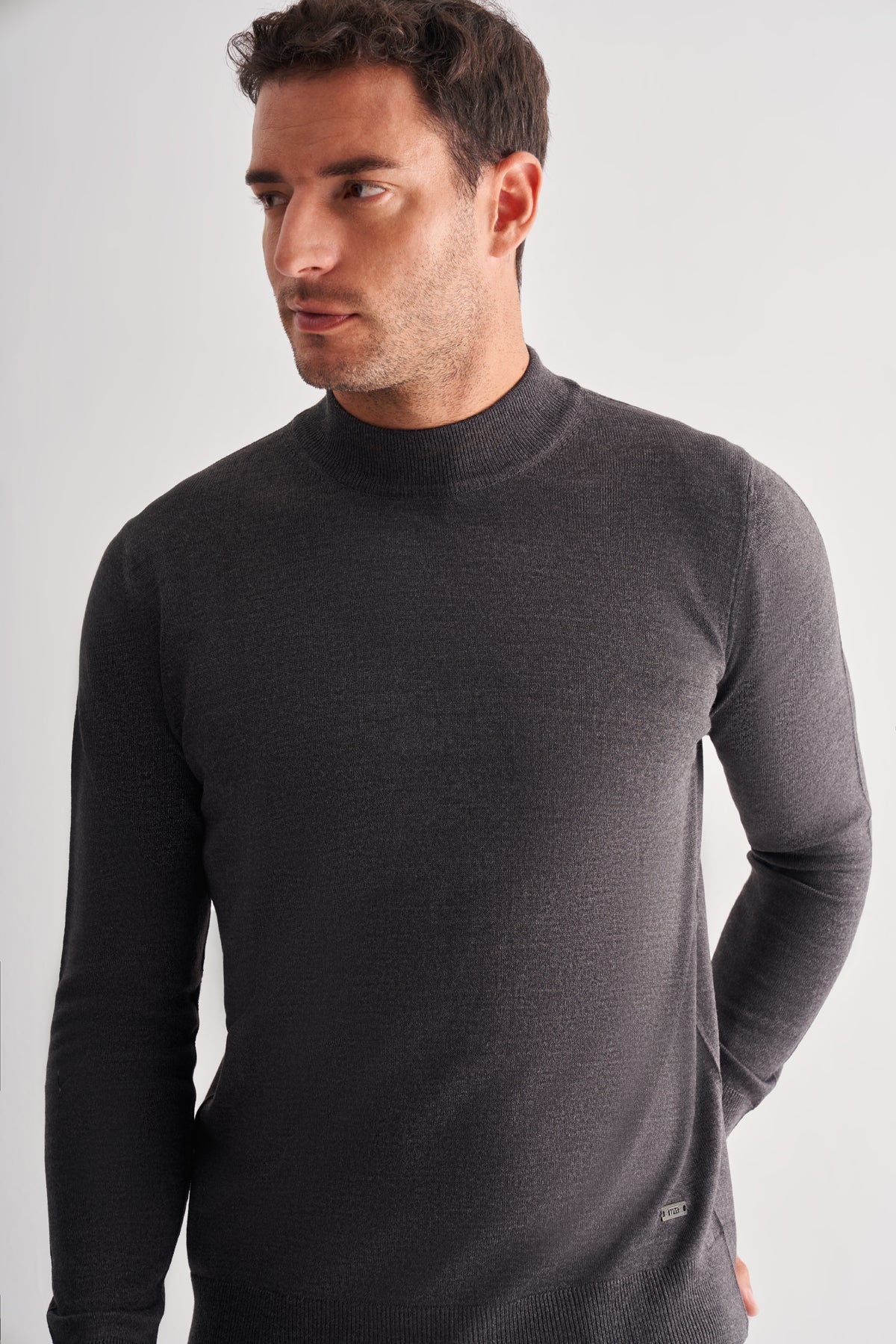 Comfort-Fit Half-Neck Jacquard Knitwear - Dark Grey