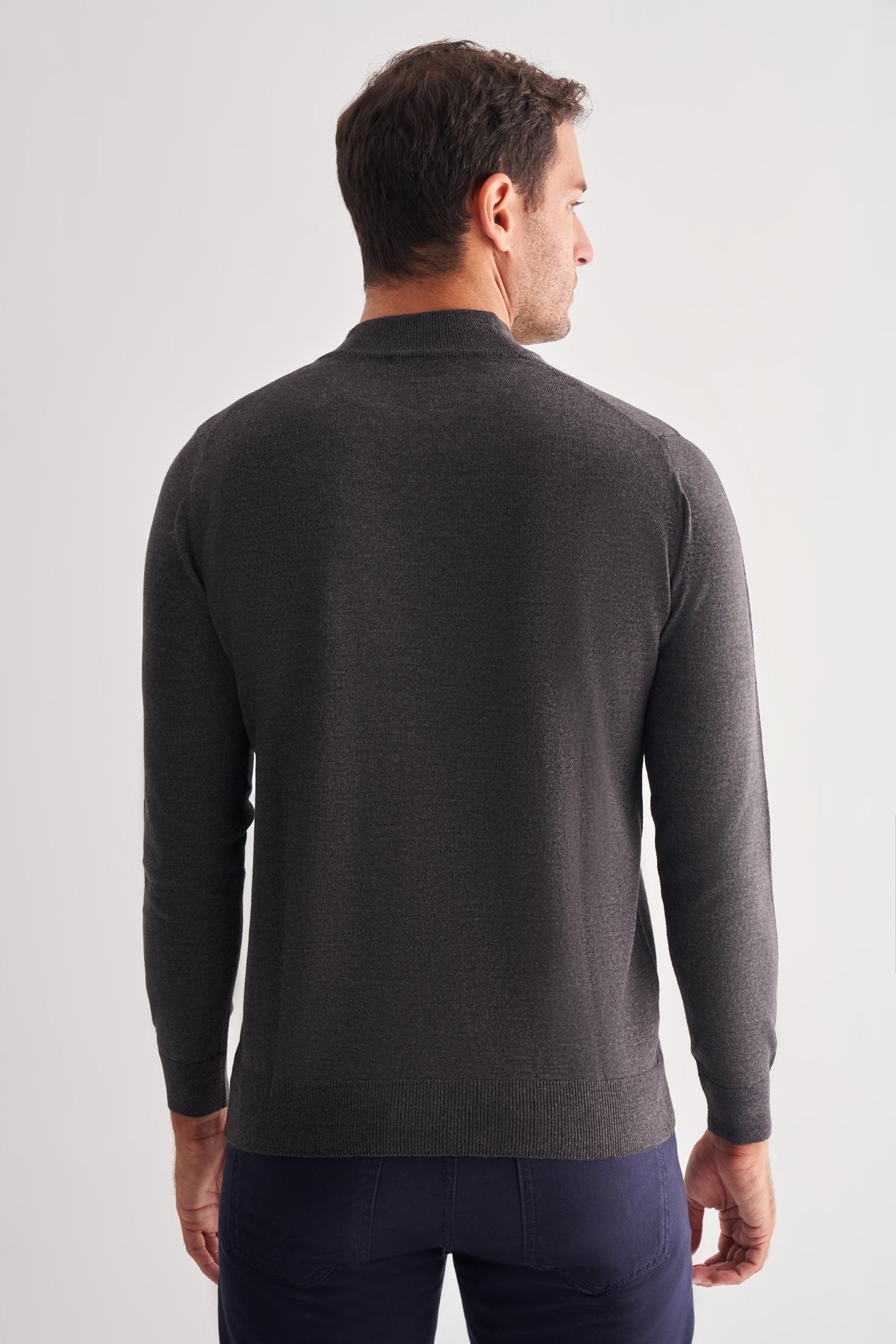 Comfort-Fit Half-Neck Jacquard Knitwear - Dark Grey