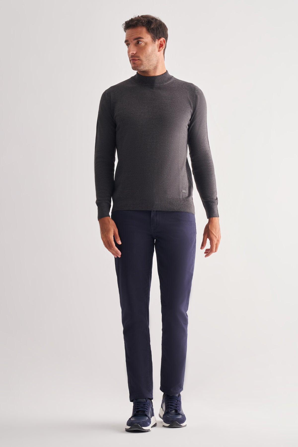 Comfort-Fit Half-Neck Jacquard Knitwear - Dark Grey