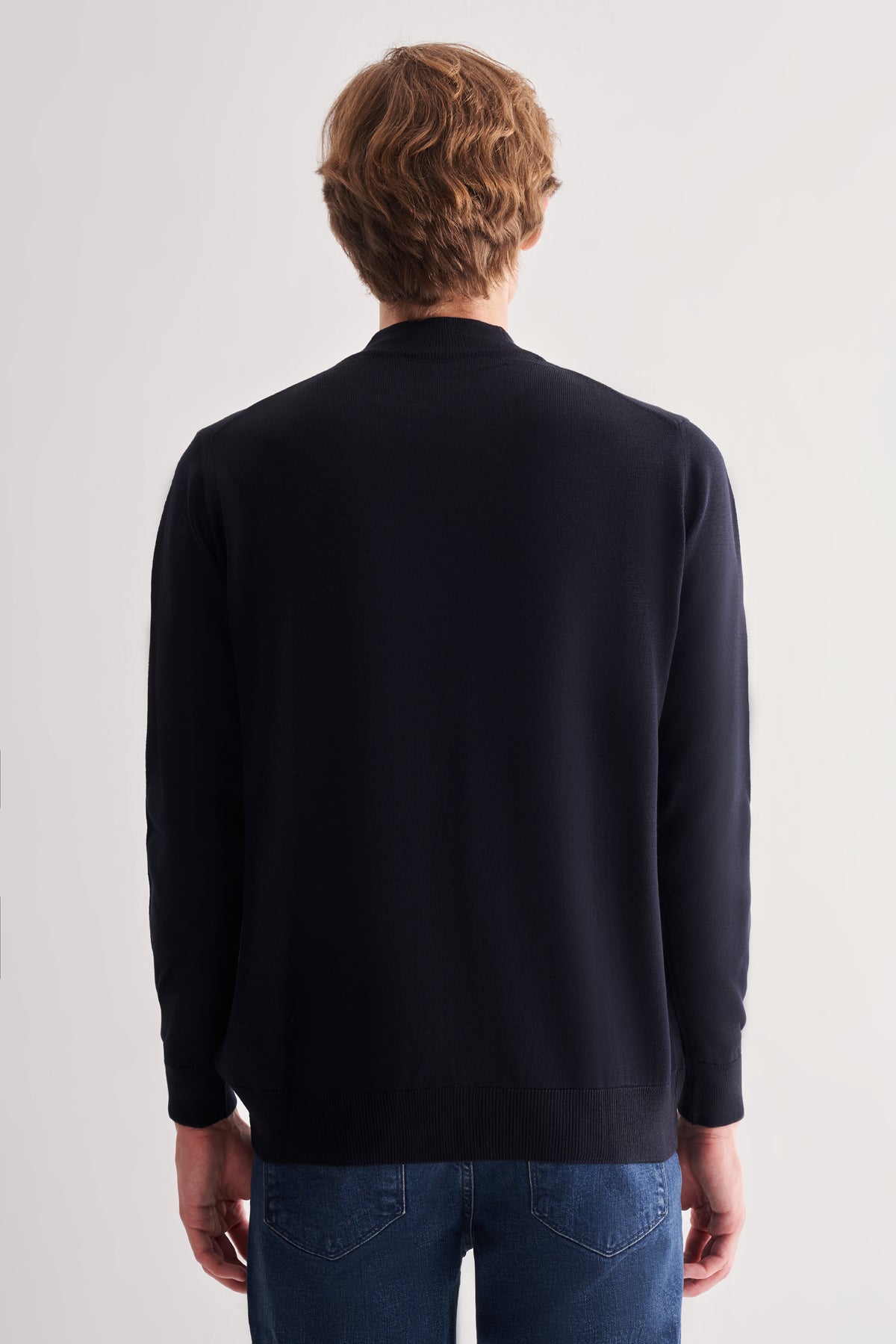 Comfort-Fit Half-Neck Jacquard Knitwear - Dark Navy