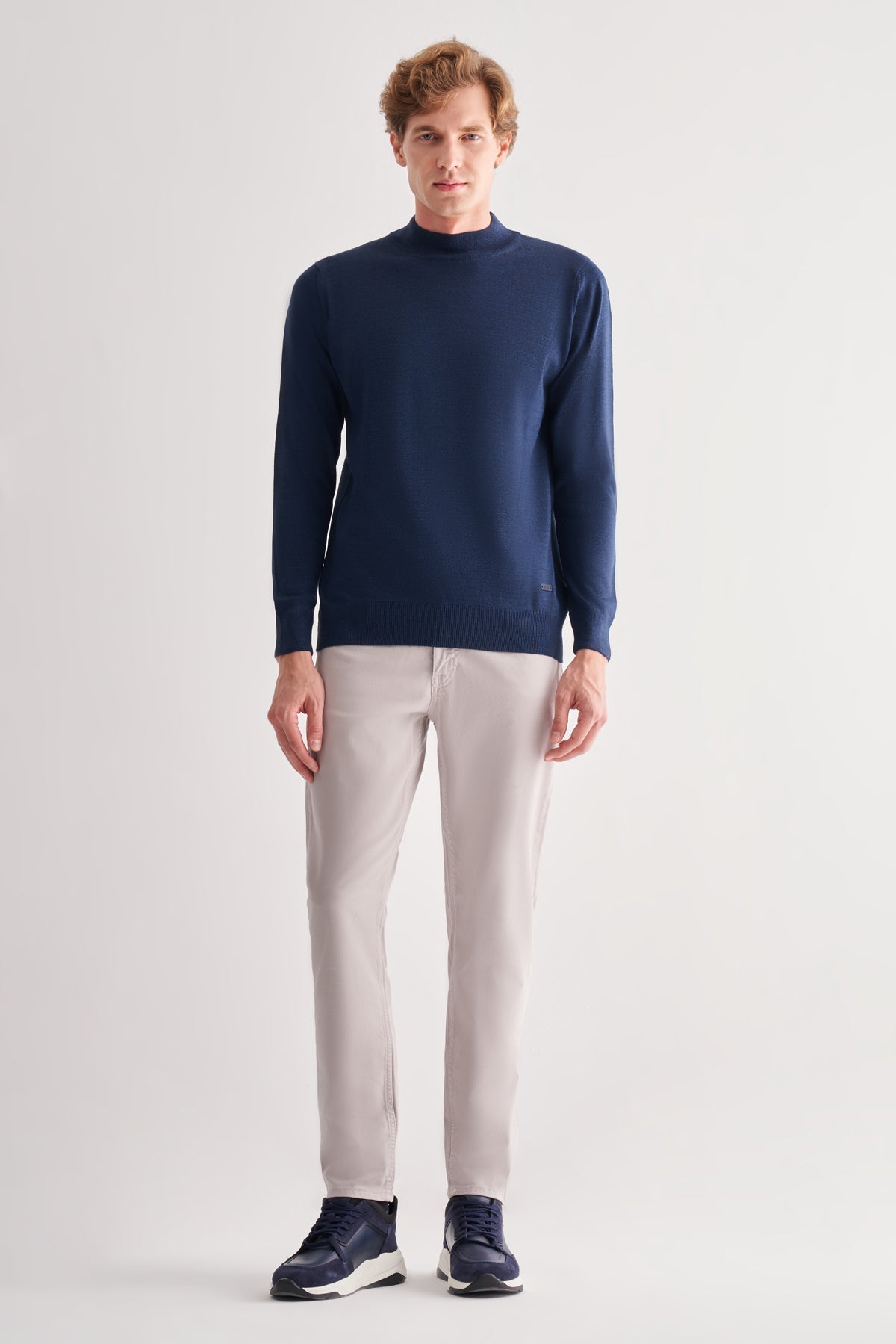 Comfort-Fit Half-Neck Jacquard Knitwear - Indigo Blue