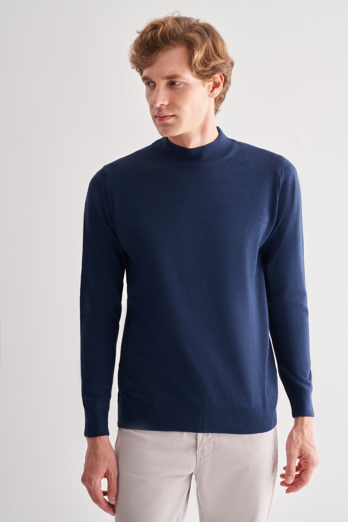 Comfort-Fit Half-Neck Jacquard Knitwear - Indigo Blue