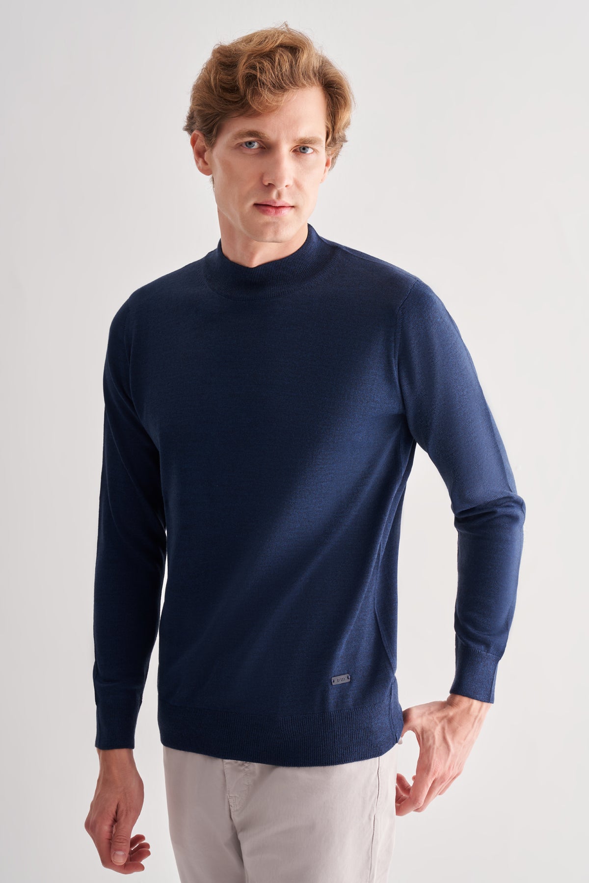 Comfort-Fit Half-Neck Jacquard Knitwear - Indigo Blue