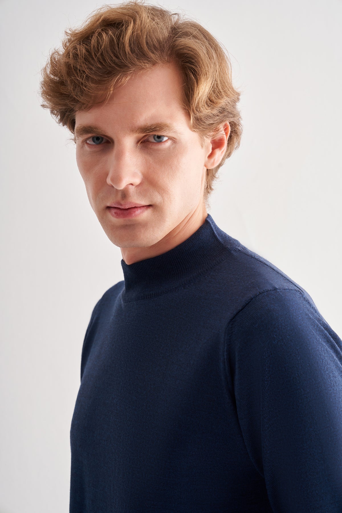 Comfort-Fit Half-Neck Jacquard Knitwear - Indigo Blue