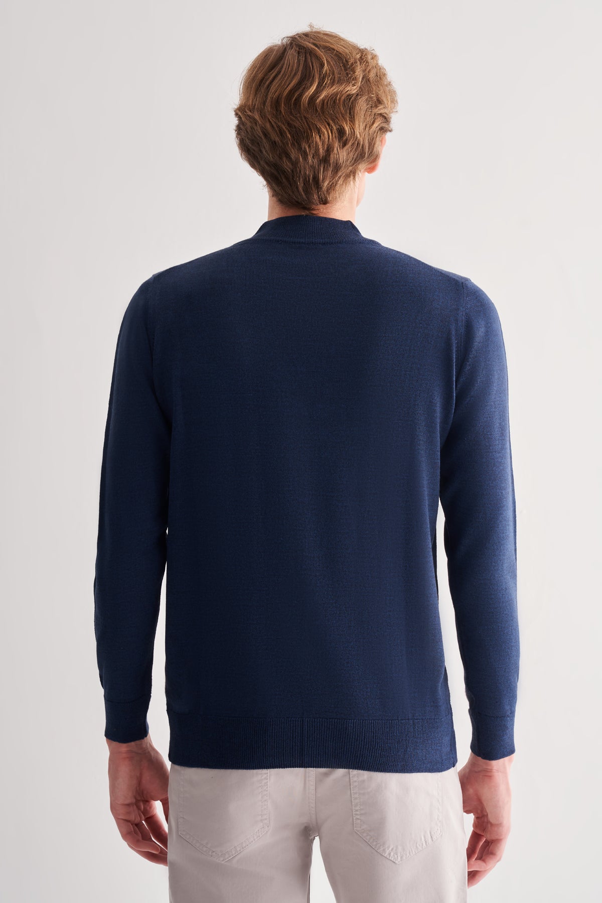 Comfort-Fit Half-Neck Jacquard Knitwear - Indigo Blue