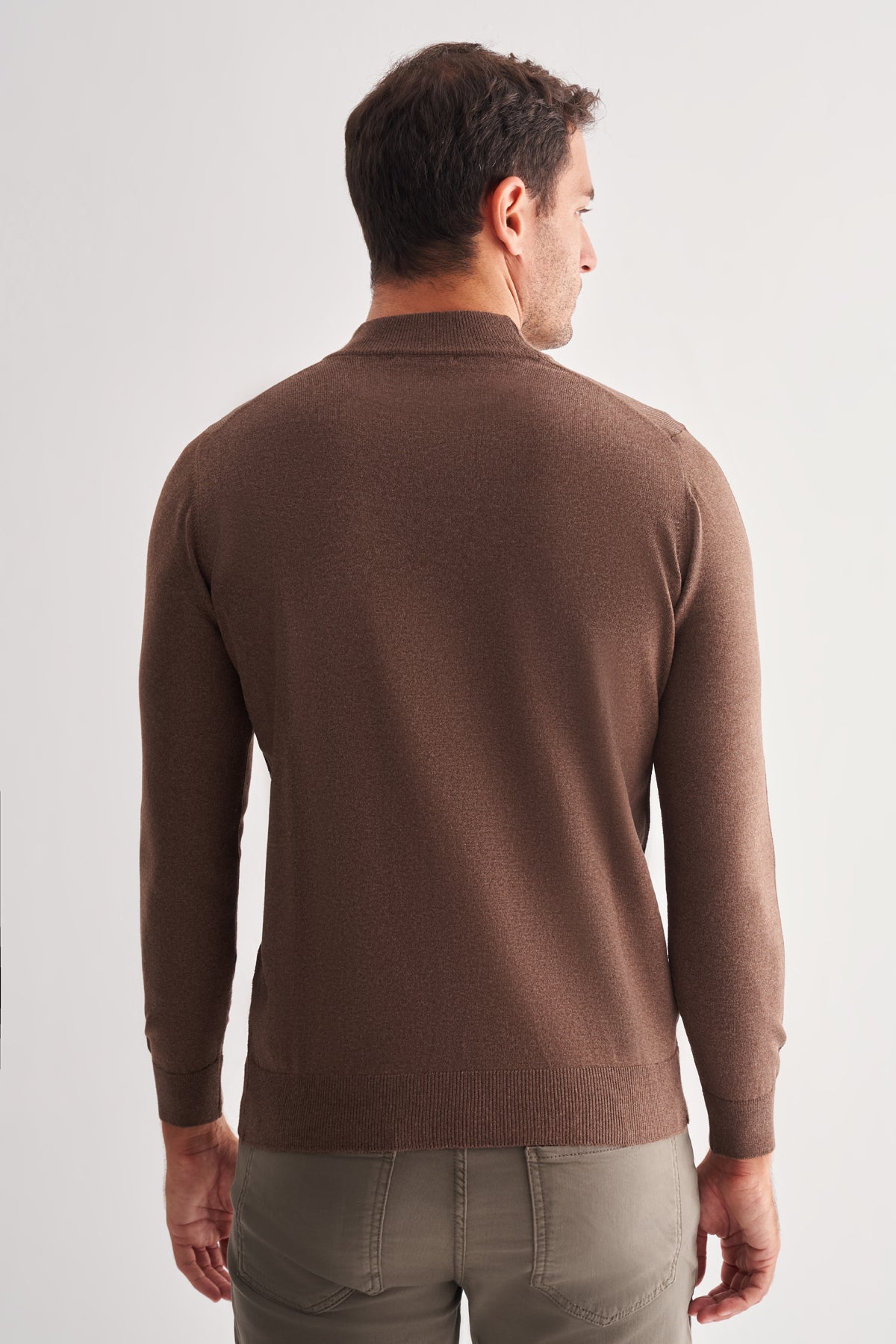 Comfort-Fit Half-Neck Jacquard Knitwear - Brown