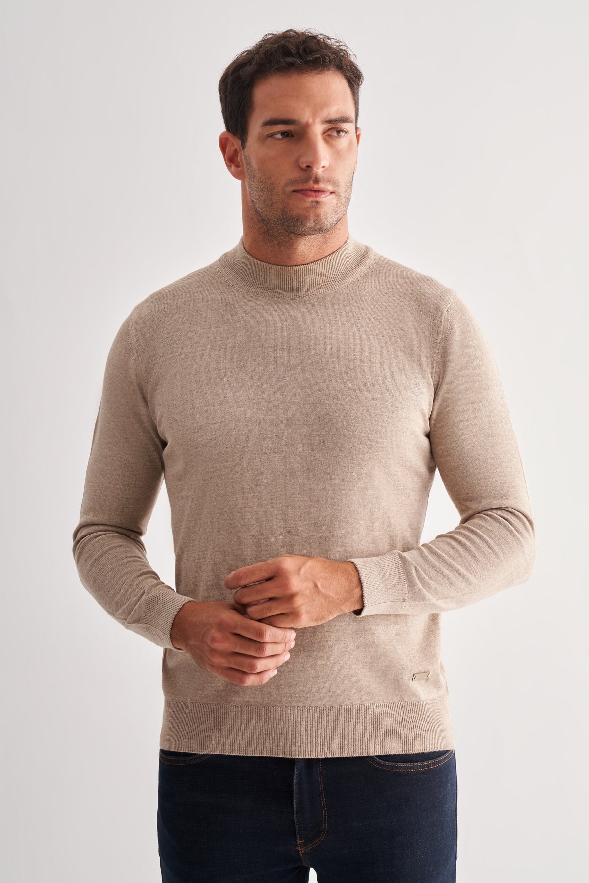Comfort-Fit Half-Neck Jacquard Knitwear - Beige