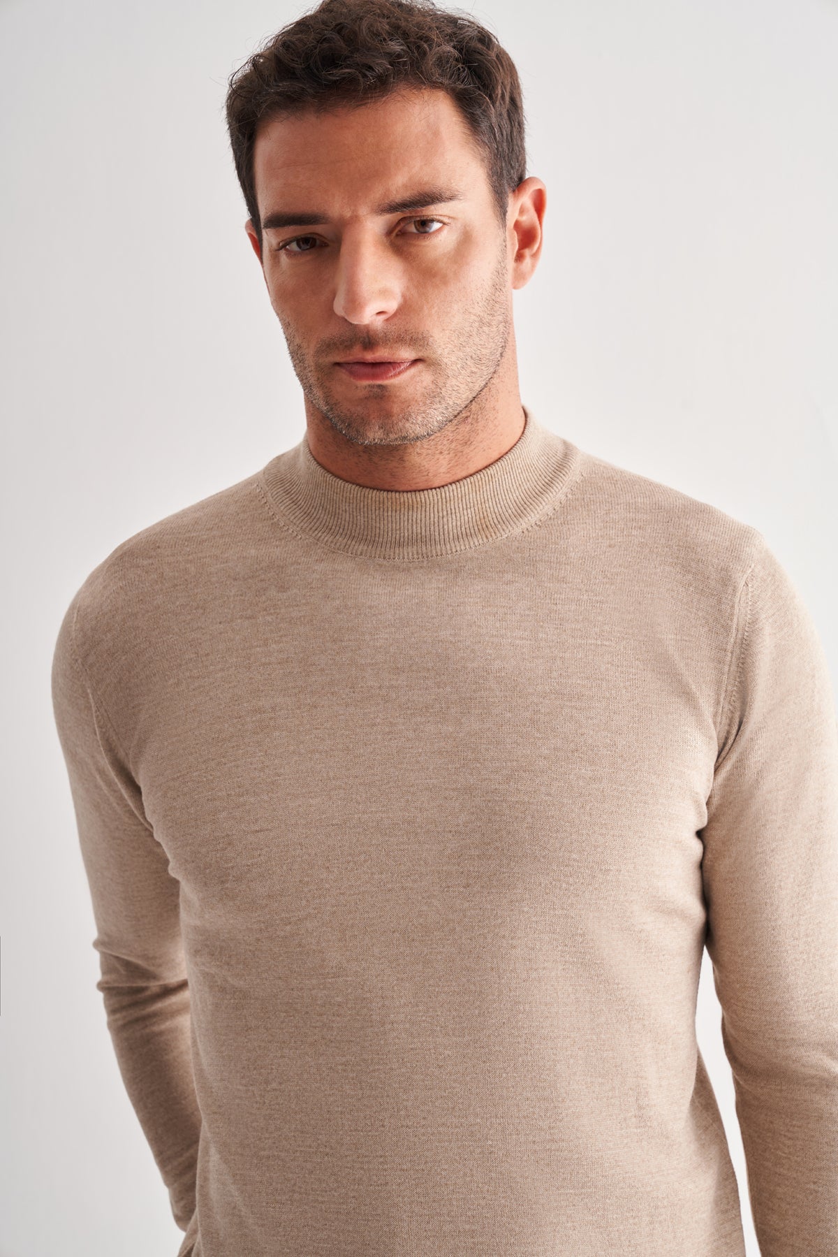 Comfort-Fit Half-Neck Jacquard Knitwear - Beige