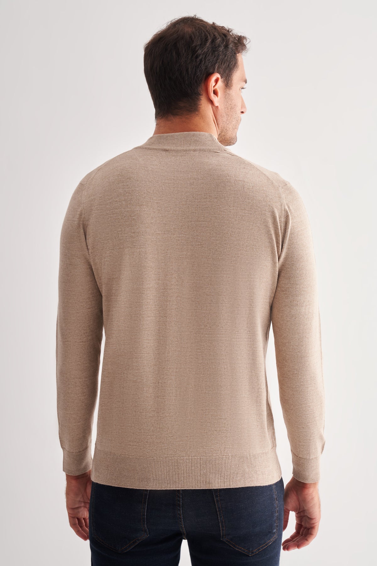 Comfort-Fit Half-Neck Jacquard Knitwear - Beige