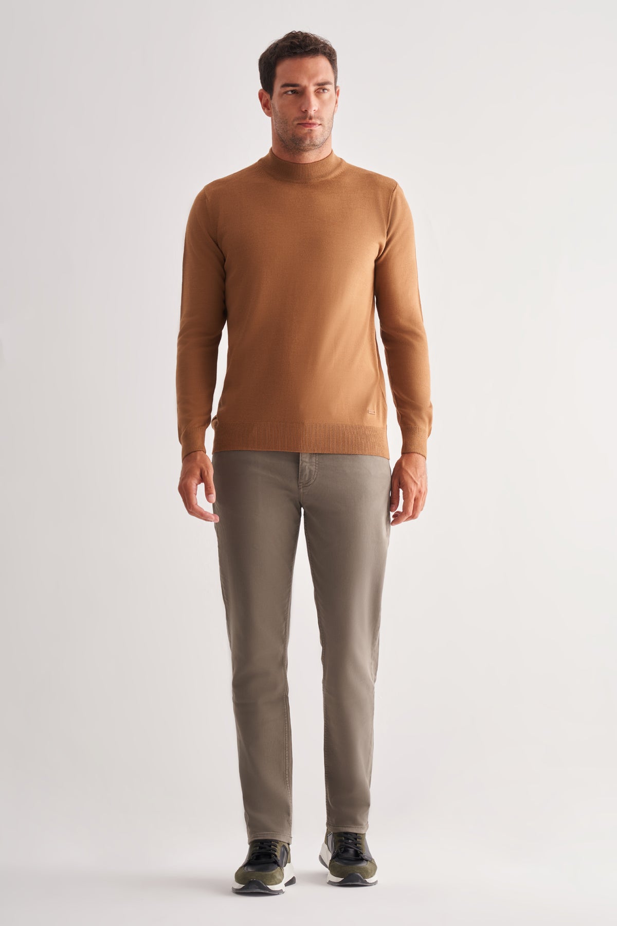 Comfort-Fit Half-Neck Jacquard Knitwear - Camel