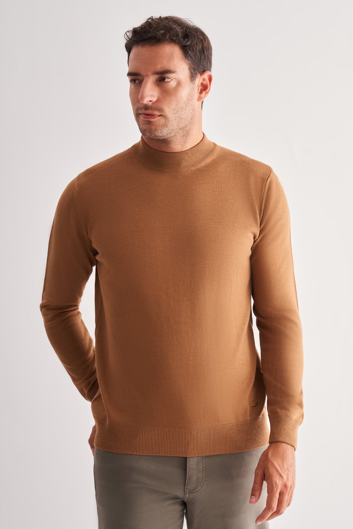 Comfort-Fit Half-Neck Jacquard Knitwear - Camel