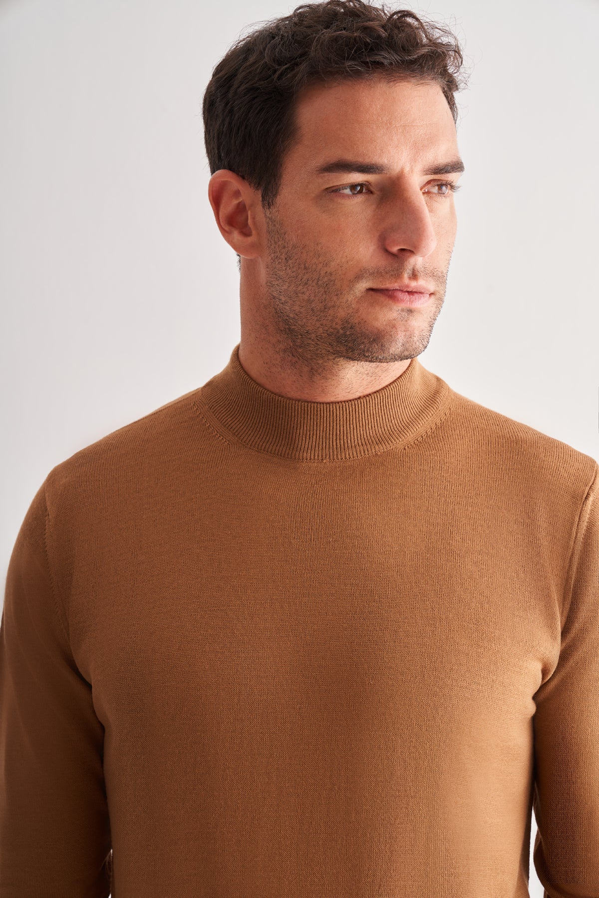 Comfort-Fit Half-Neck Jacquard Knitwear - Camel