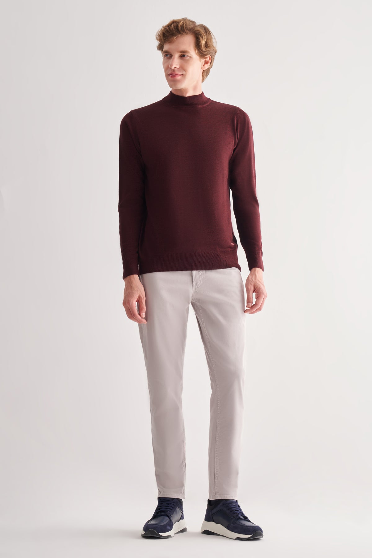 Comfort-Fit Half-Neck Knitwear - Burgundy