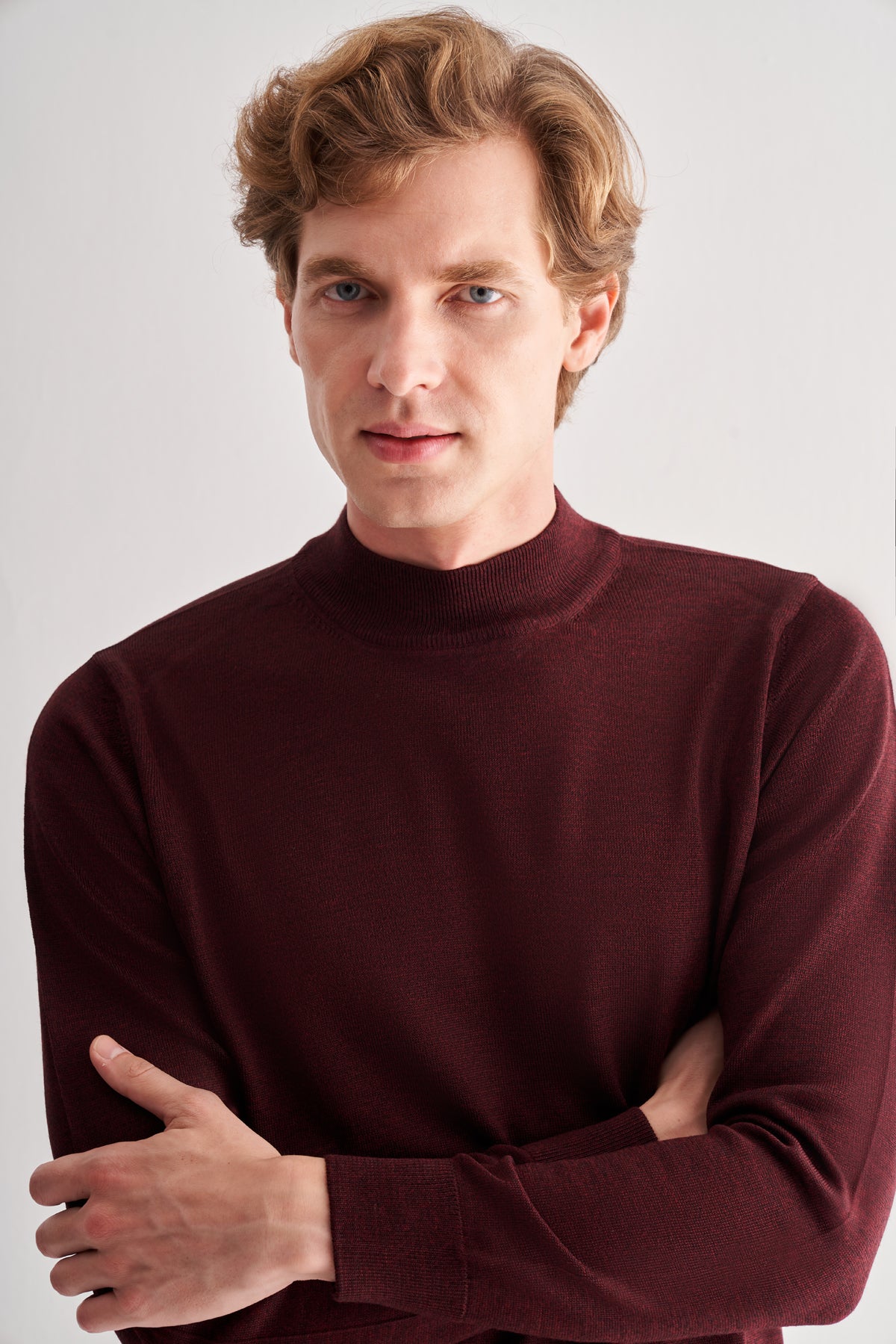 Comfort-Fit Half-Neck Knitwear - Burgundy