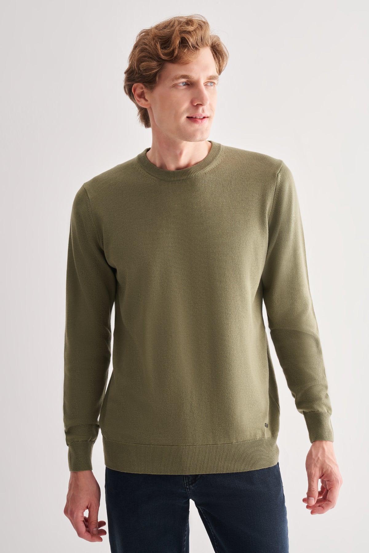 Comfort-Fit Round-Neck Knitwear - Khaki