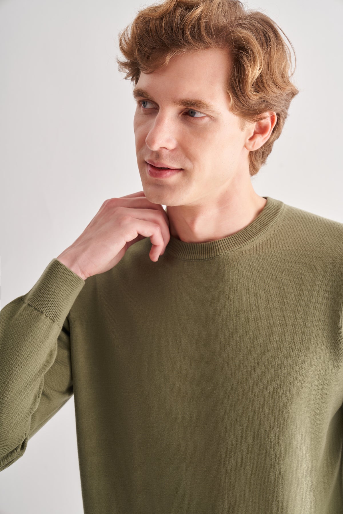 Comfort-Fit Round-Neck Knitwear - Khaki