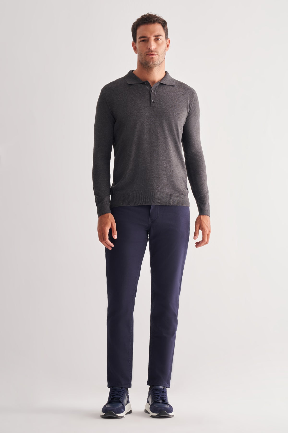 Comfort-Fit Polo-Neck Knitwear - Dark Grey