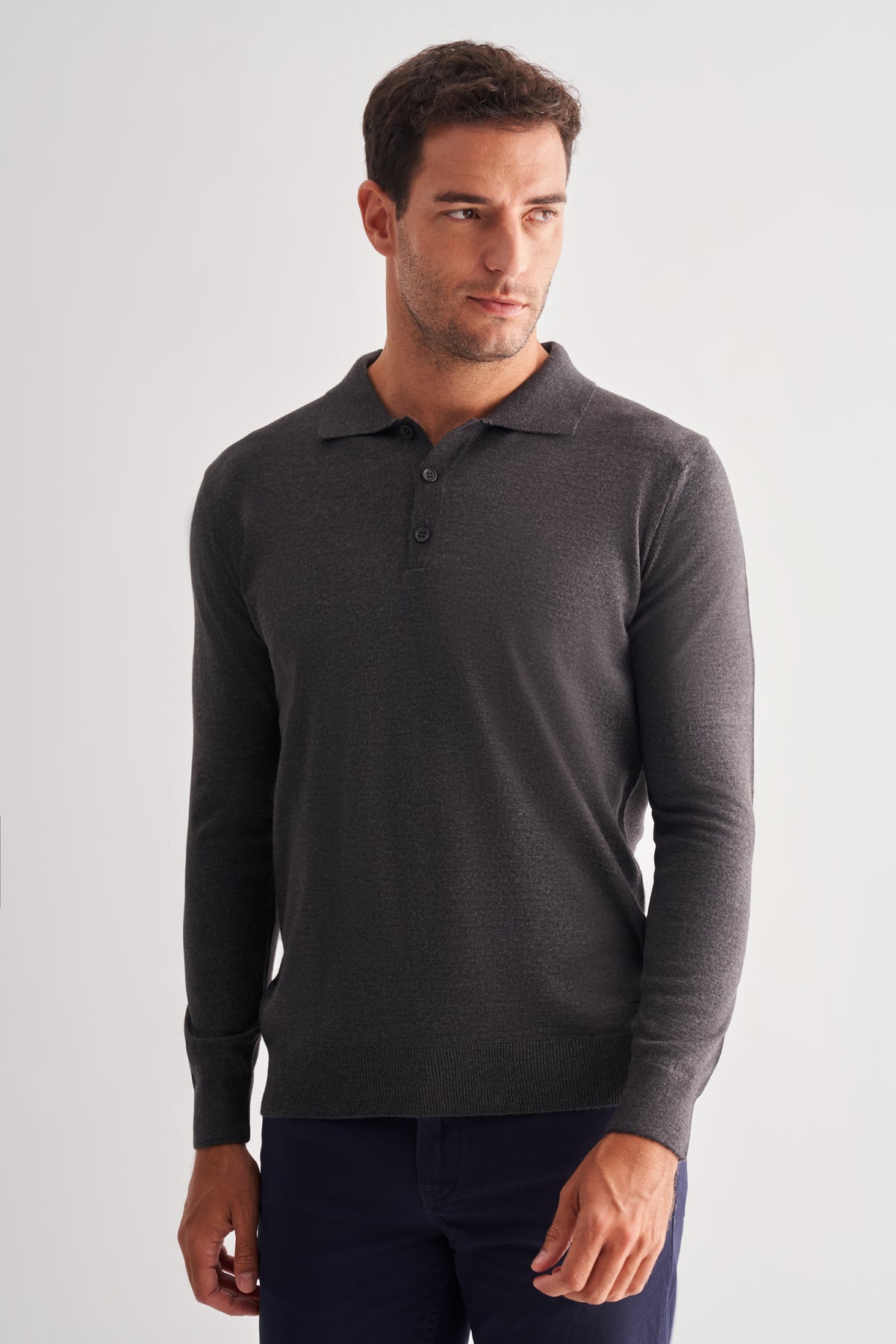 Comfort-Fit Polo-Neck Knitwear - Dark Grey