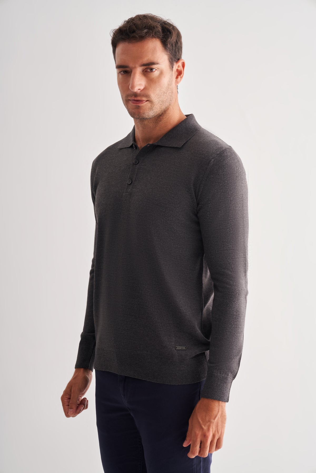 Comfort-Fit Polo-Neck Knitwear - Dark Grey