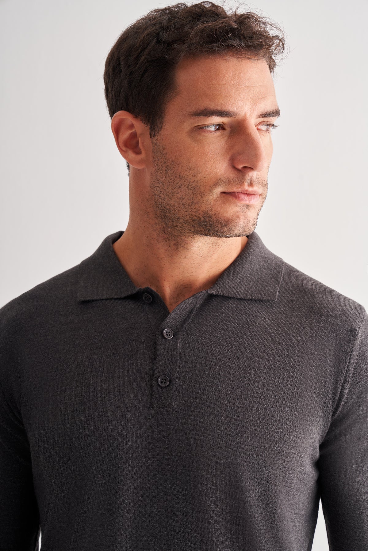 Comfort-Fit Polo-Neck Knitwear - Dark Grey