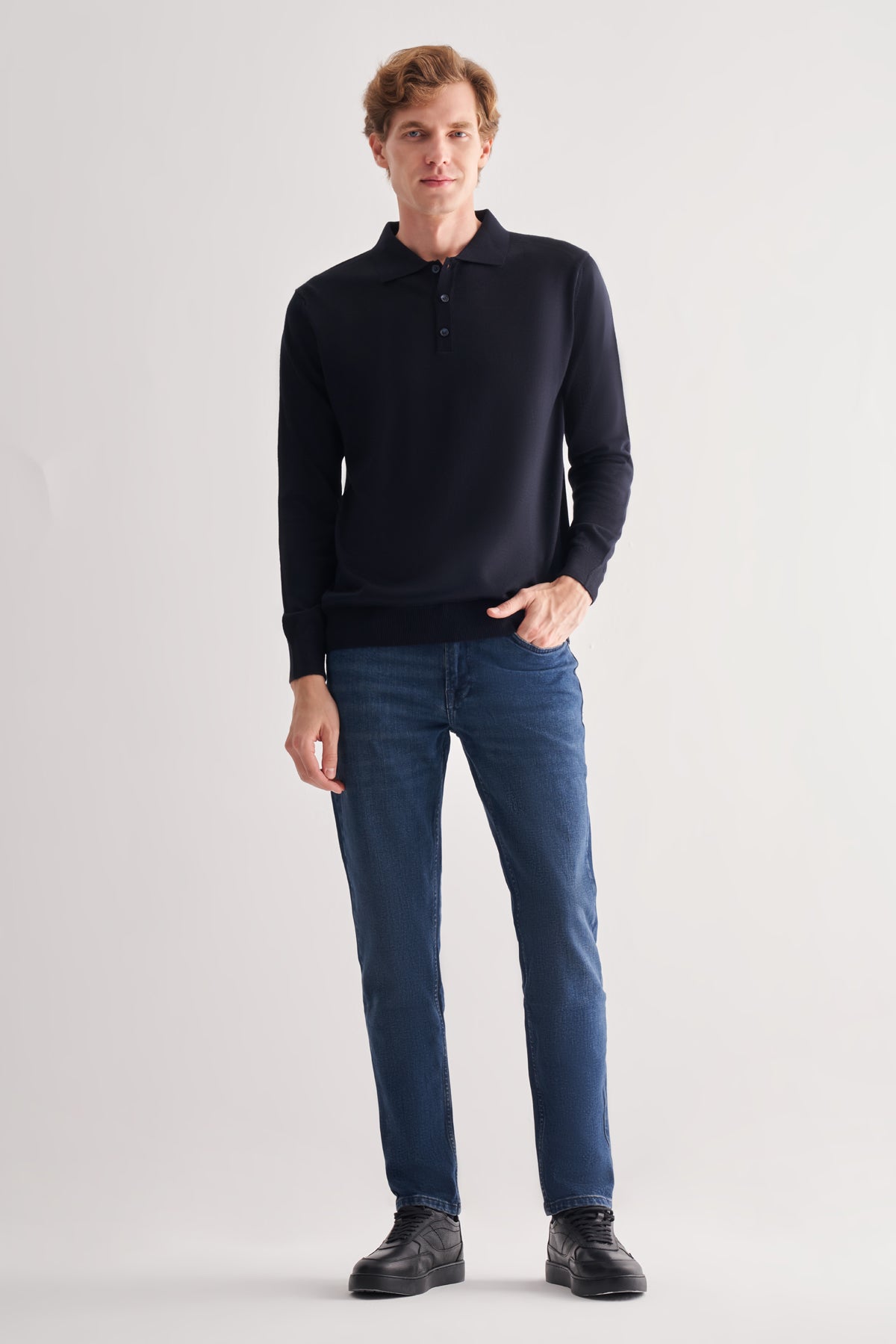 Comfort-Fit Polo-Neck Knitwear - Dark Navy