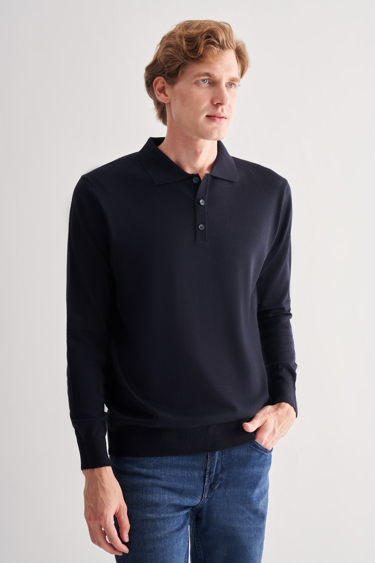 Comfort-Fit Polo-Neck Knitwear - Dark Navy
