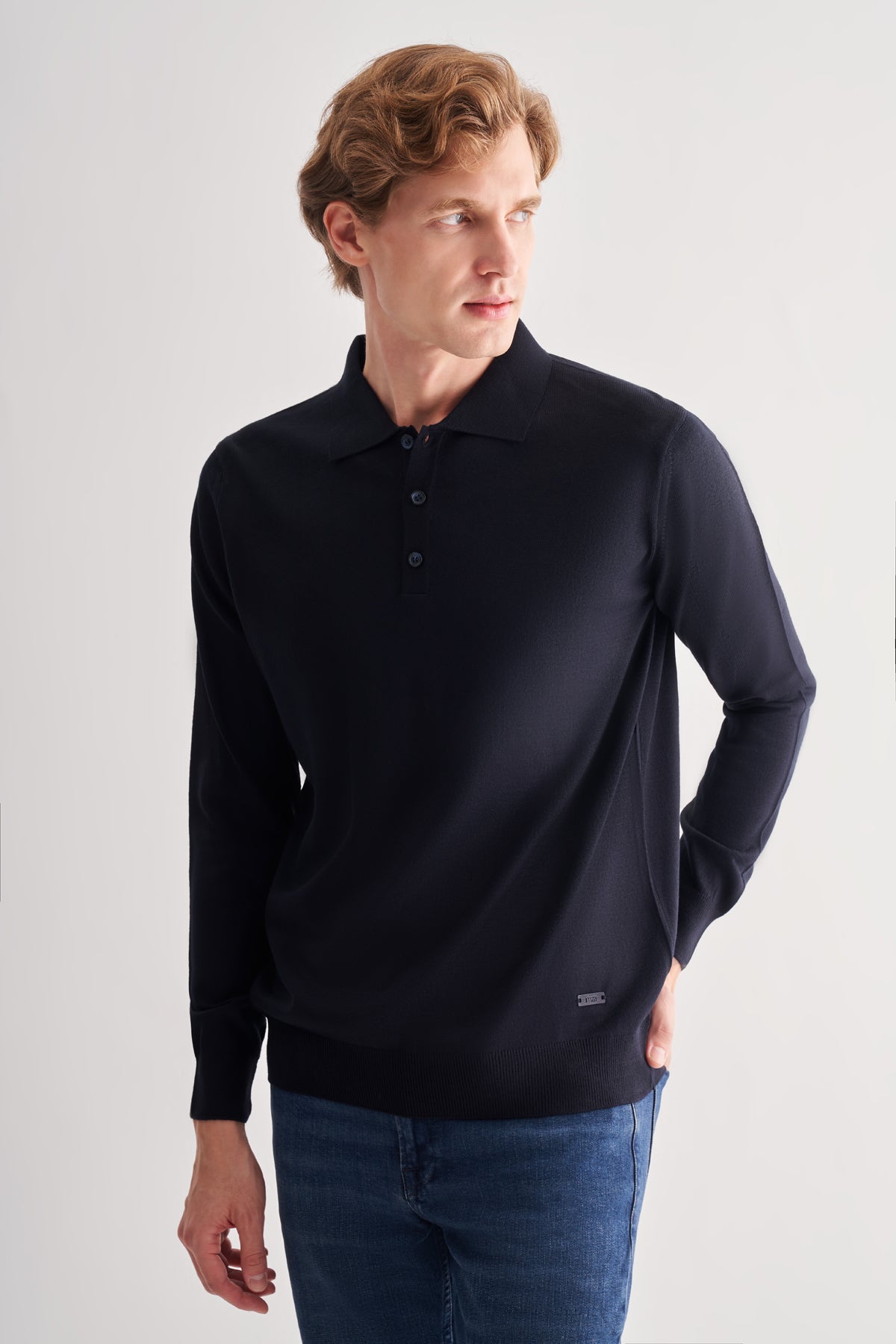 Comfort-Fit Polo-Neck Knitwear - Dark Navy