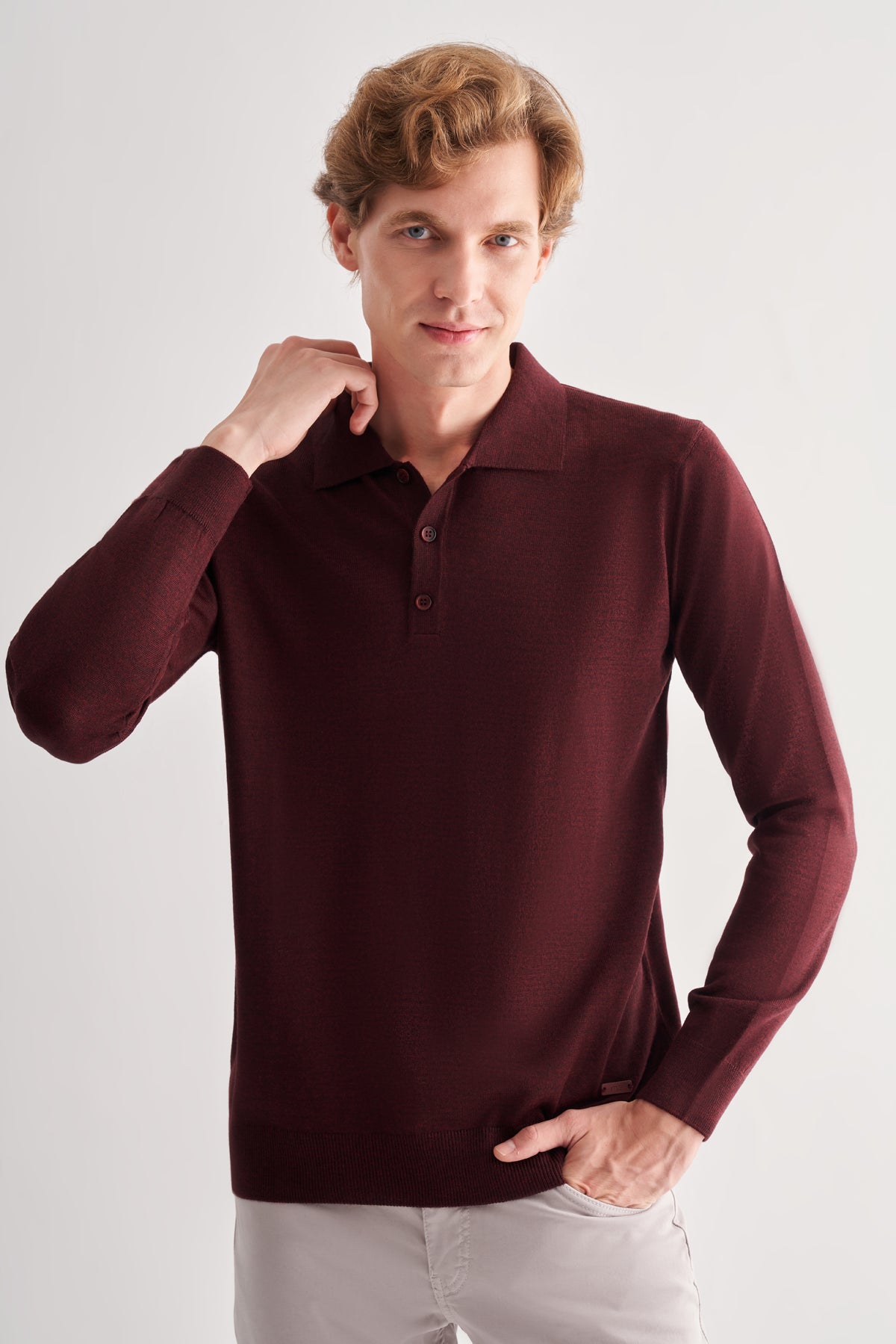 Comfort-Fit Polo-Neck Knitwear - Burgundy