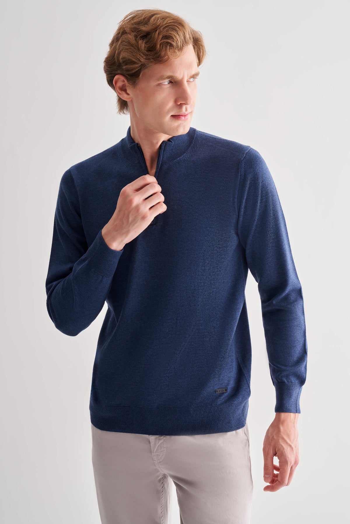Comfort-Fit Quarter-Zip Knitwear - Indigo Blue