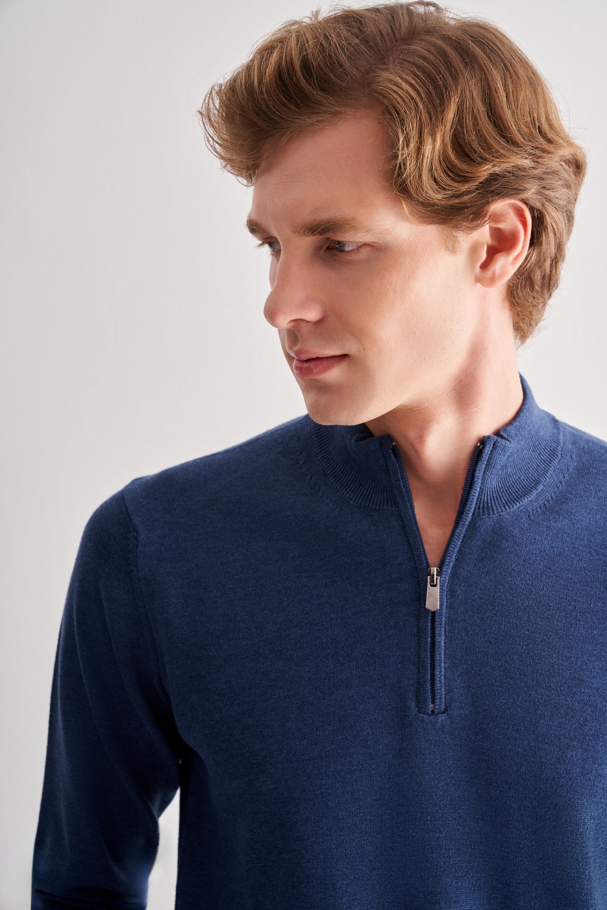 Comfort-Fit Quarter-Zip Knitwear - Indigo Blue