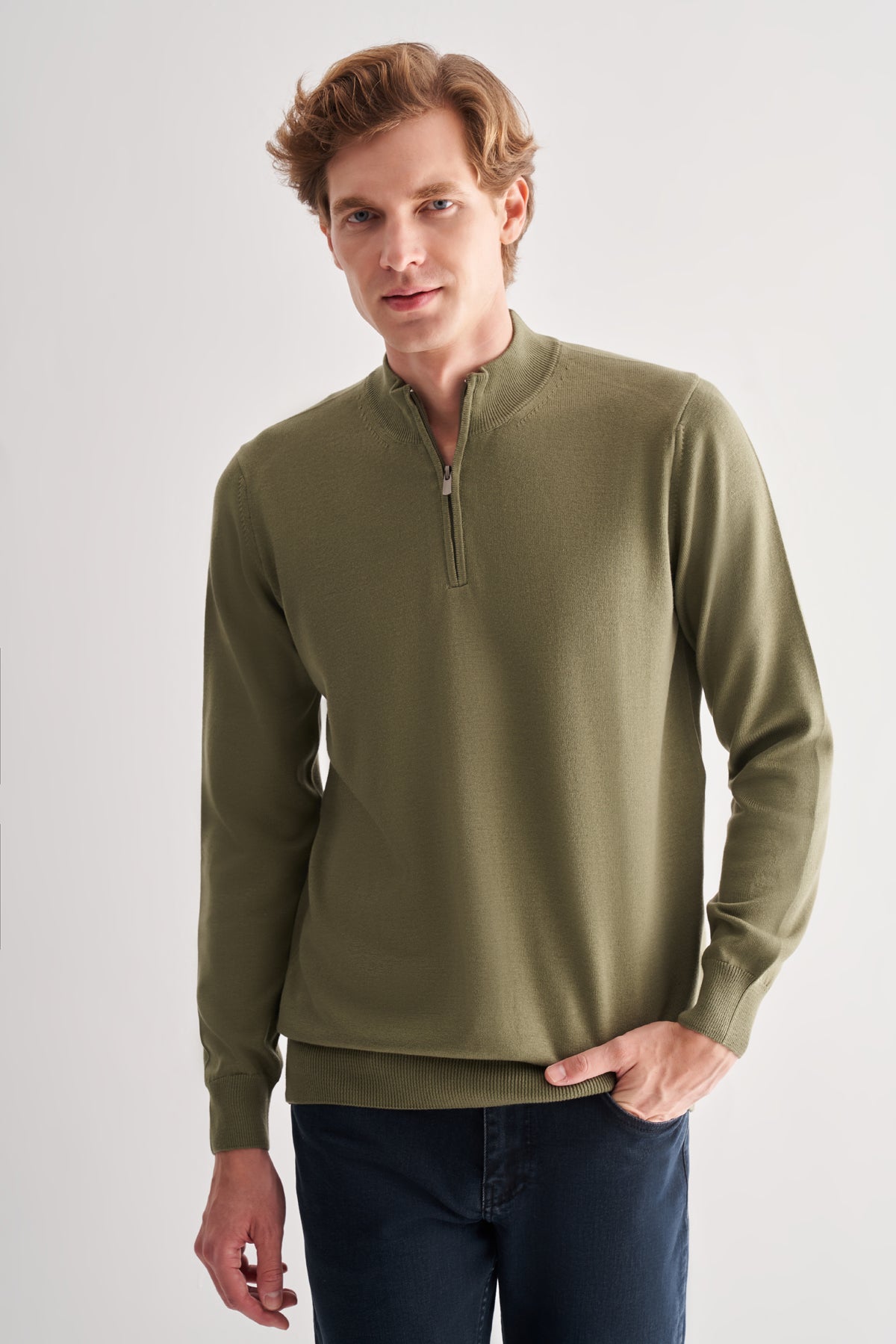 Comfort-Fit Quarter-Zip Knitwear - Mint Green