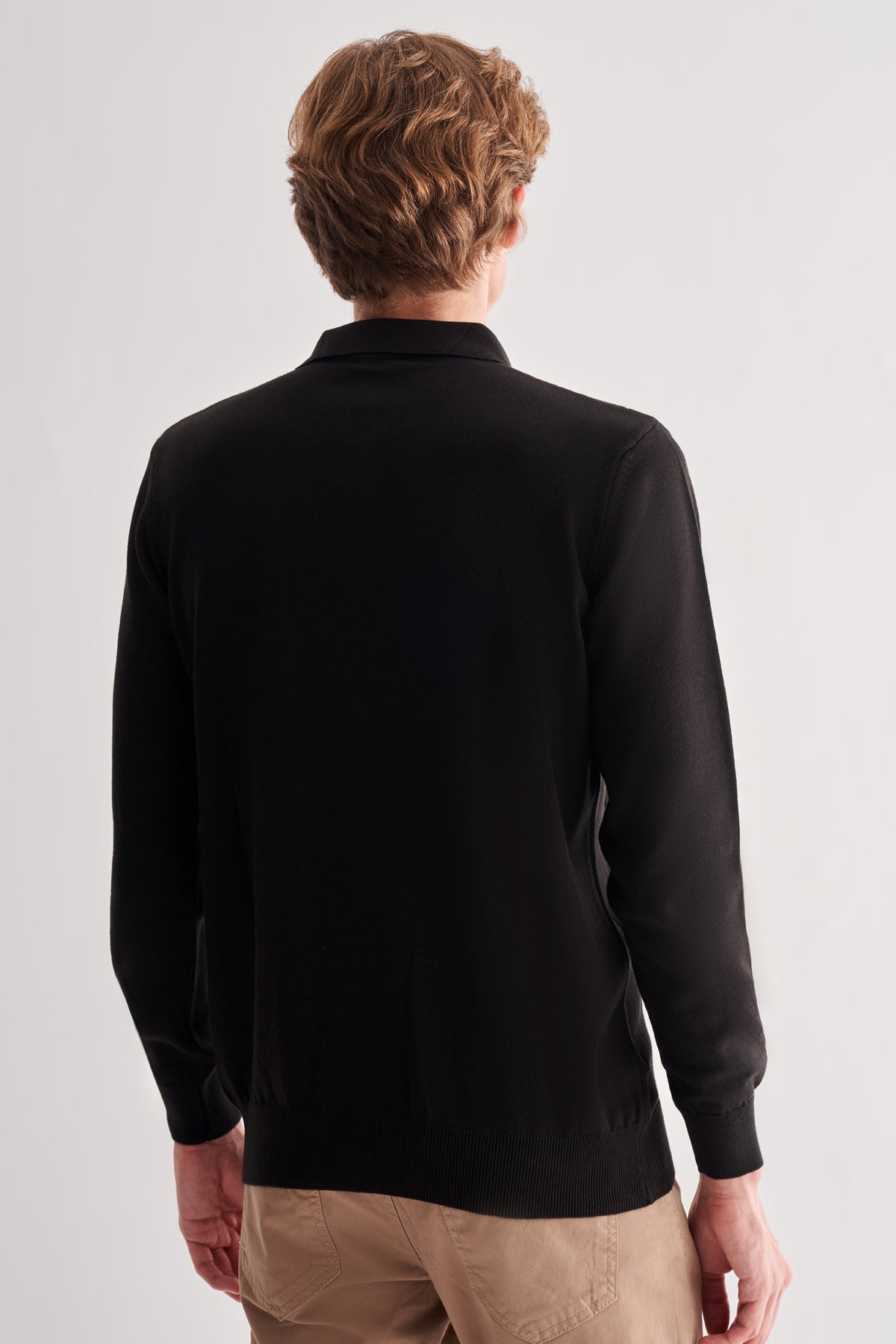 Comfort-Fit Polo-Neck Patterned Knitwear - Black