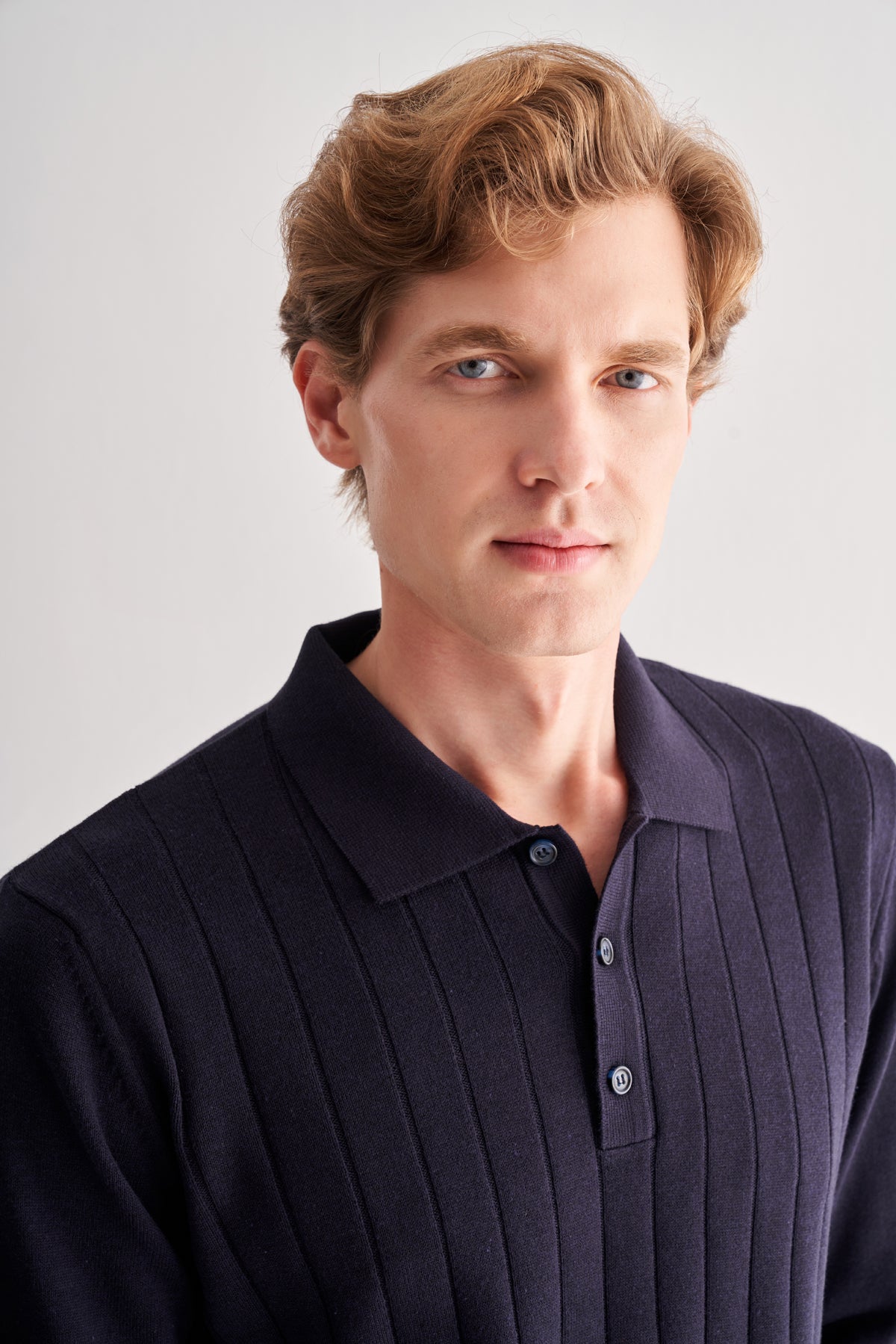 Comfort-Fit Polo-Neck Patterned Knitwear - Dark Navy