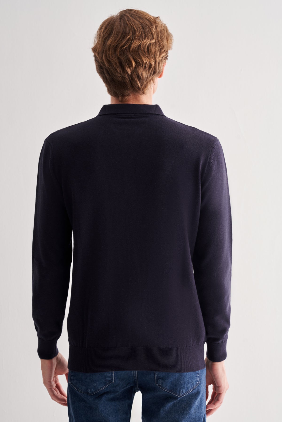 Comfort-Fit Polo-Neck Patterned Knitwear - Dark Navy