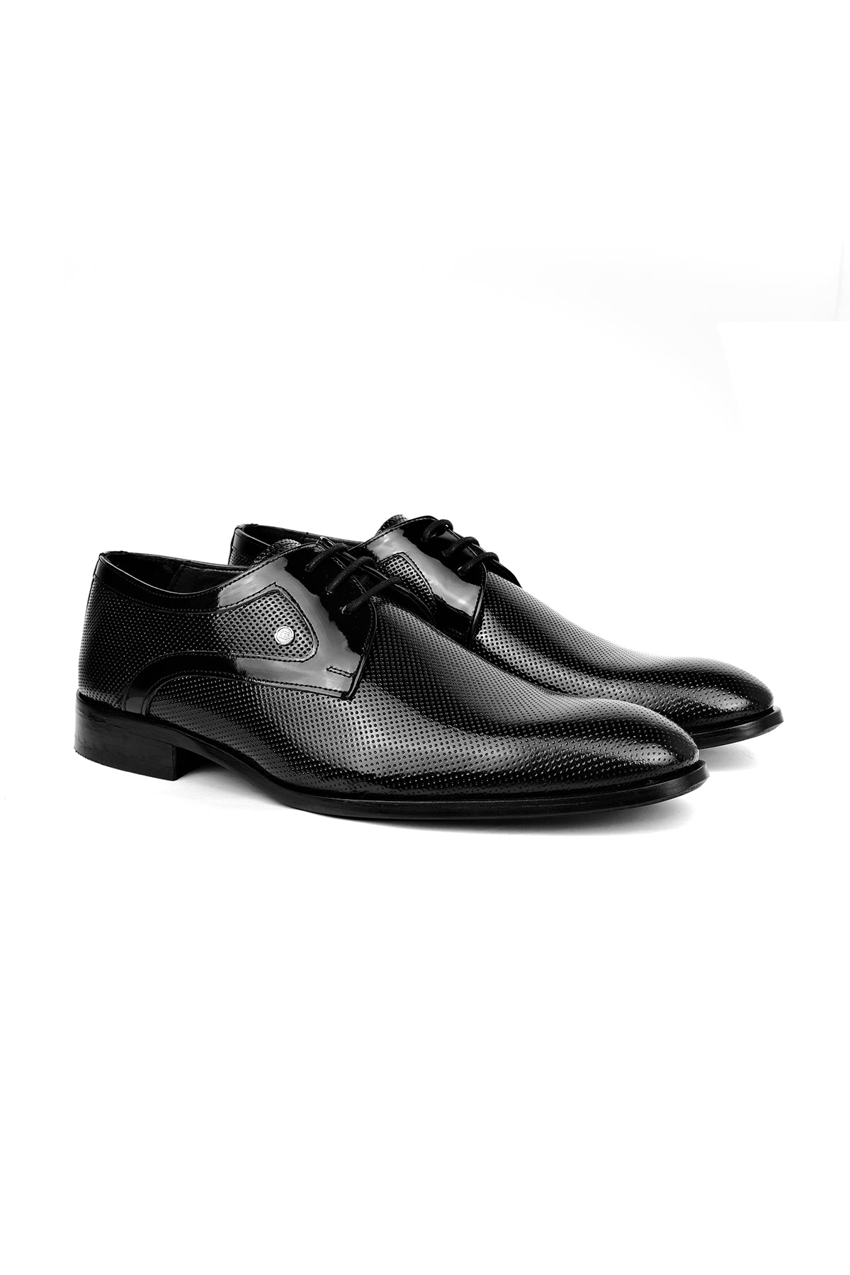 Derby Textured Patent Shoes - Black