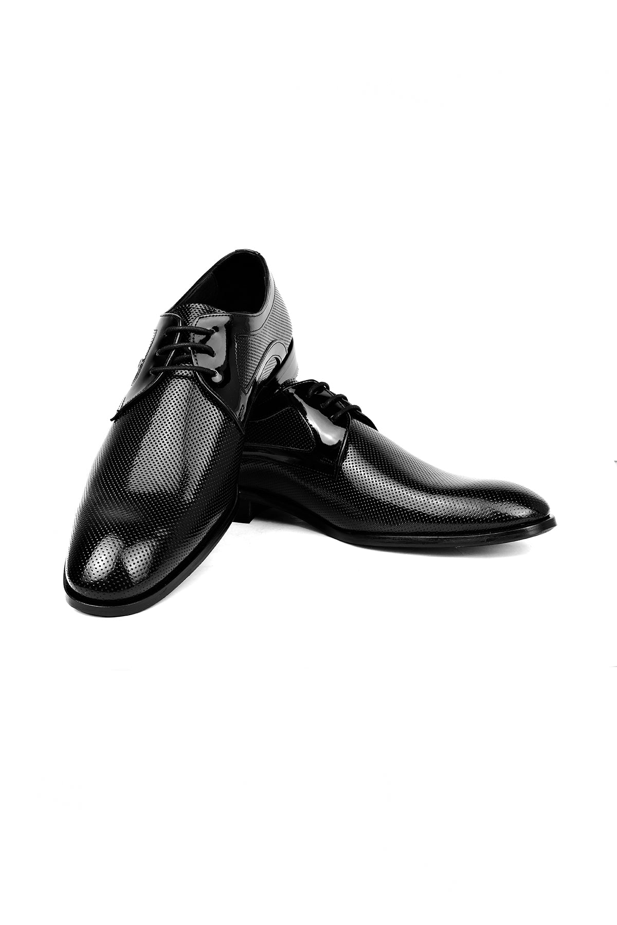 Derby Textured Patent Shoes - Black