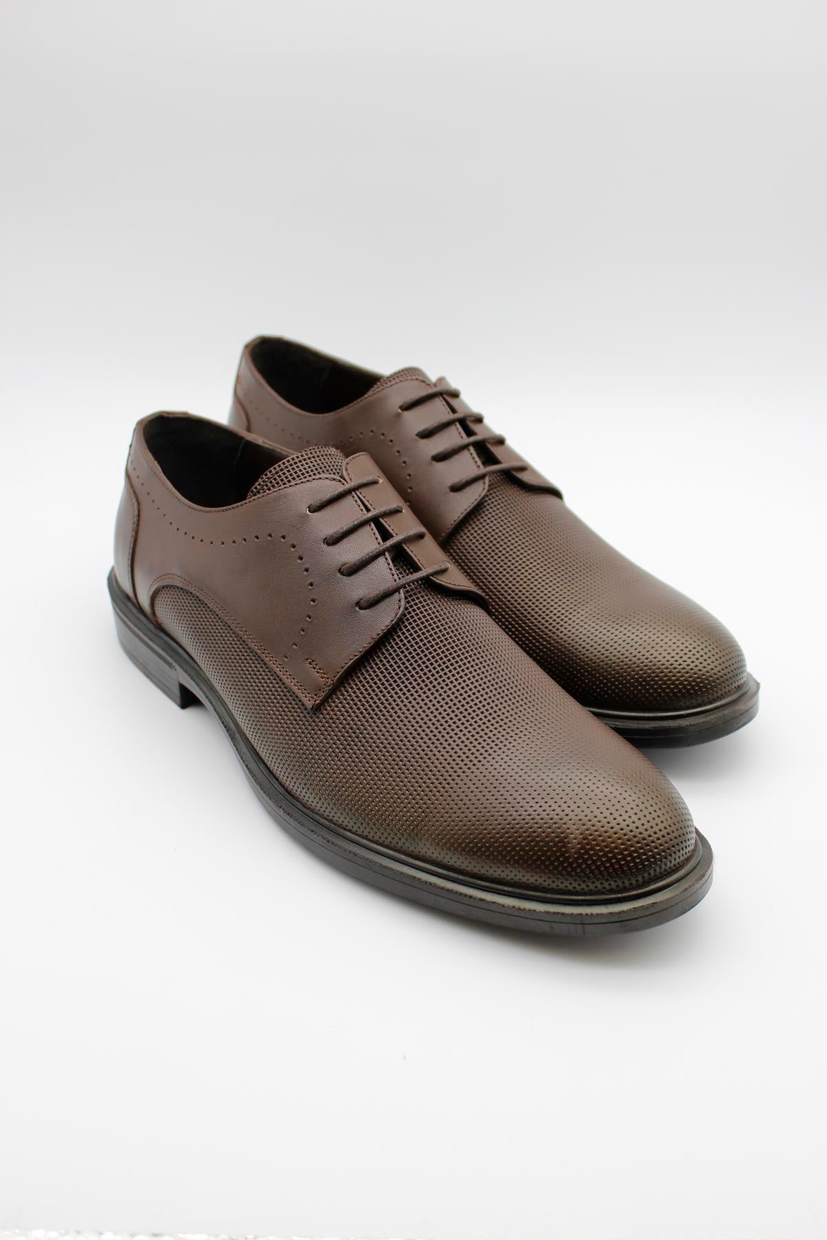 Derby Semi Textured Classic Shoes - Brown