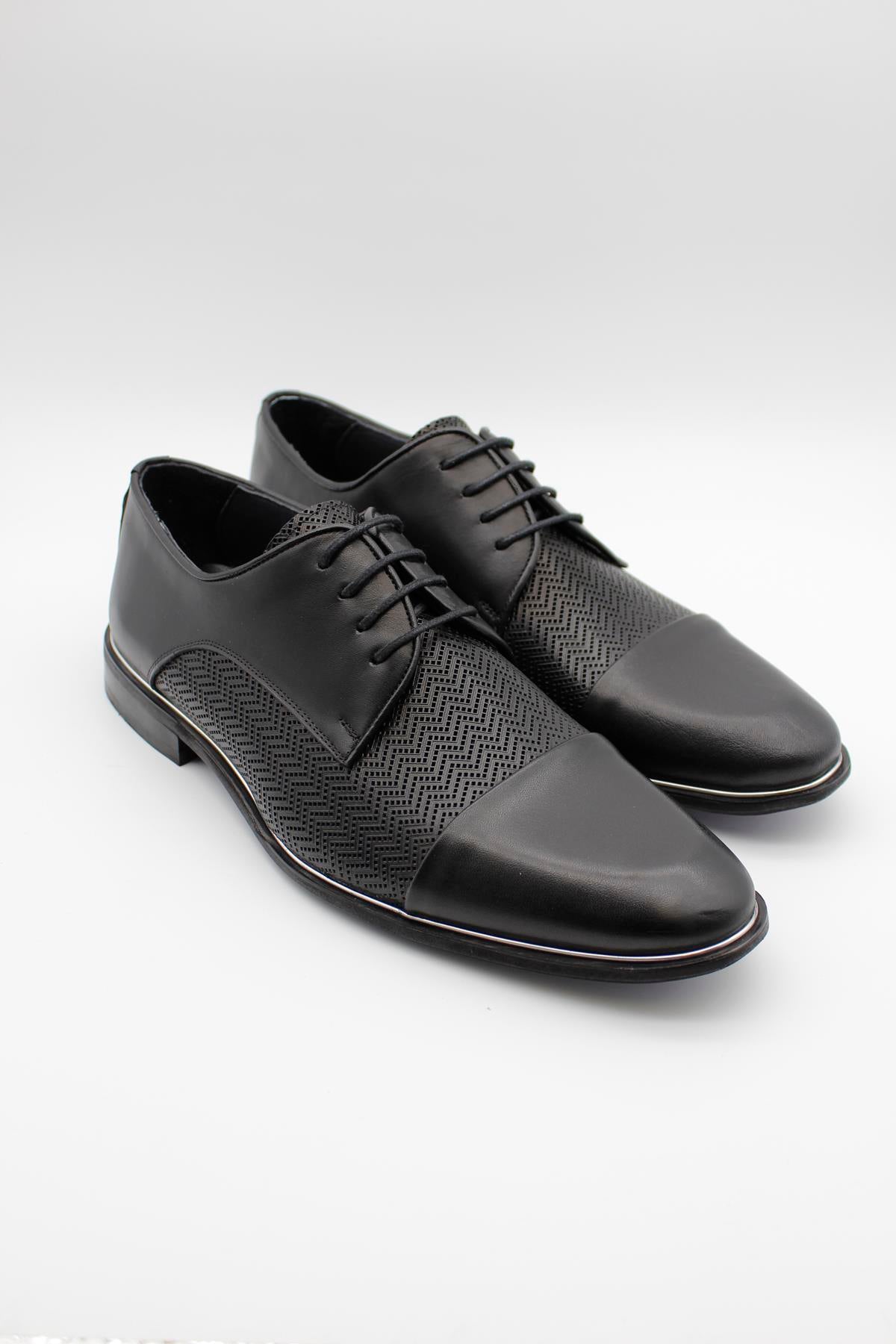 Derby Semi Textured Classic Shoes - Black