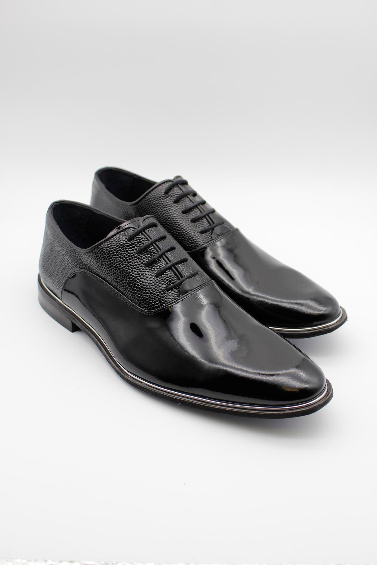 Oxford Semi Textured Patent Shoes - Black